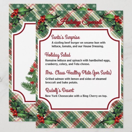 Downloadbare Playa Holiday Specials Menu (Voorkant / Achterkant)