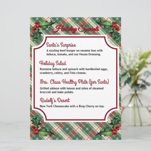 Downloadbare Playa Holiday Specials Menu (Staand voorkant)