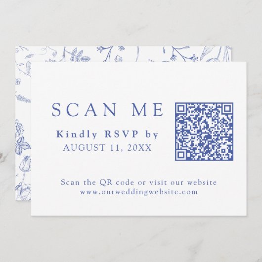 DOWNLOADBARE QR-code Chinoiserie Wedding RSVP Kaart (Voorkant / Achterkant)