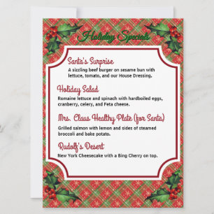Downloadbare Red Plaid Holiday Specials Menu