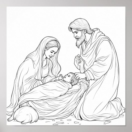 Downloadbare religieuze kerstscène poster (Voorkant)