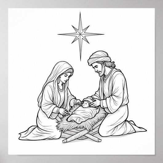 Downloadbare religieuze kerstscène poster (Voorkant)