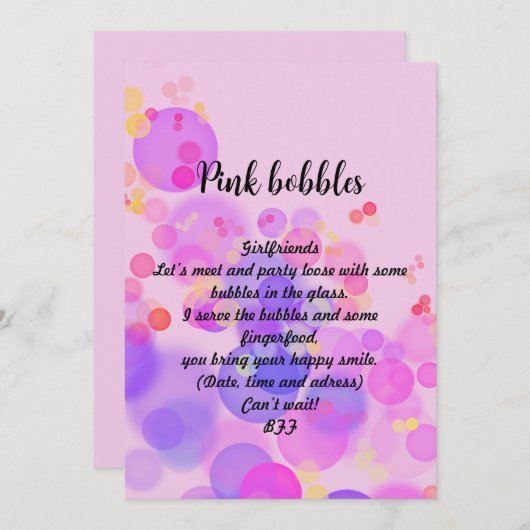 Downloadbare Roze Bubbels Uitnodiging (Voorkant / Achterkant)