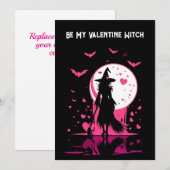Downloadbare, roze magische heks Valentijn's Day Feestdagenkaart (Voorkant / Achterkant)
