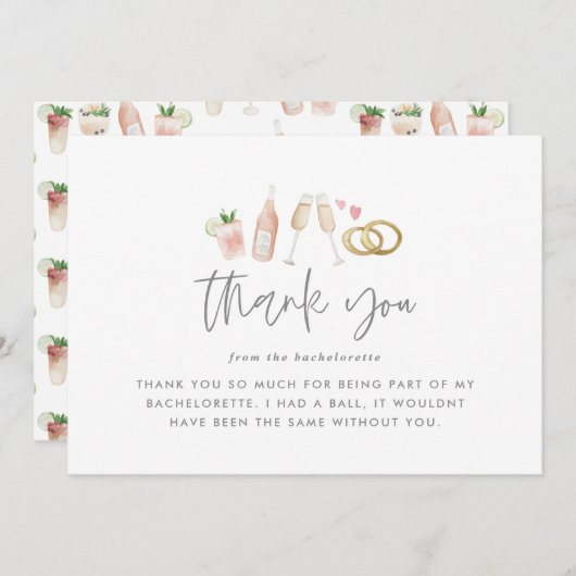 Downloadbare Waterverf Bachelorette Dank u Kaart (Voorkant / Achterkant)
