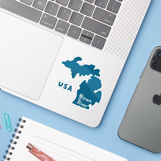 Downriver Michigan Blue Sticker (Laptop met iPhone)