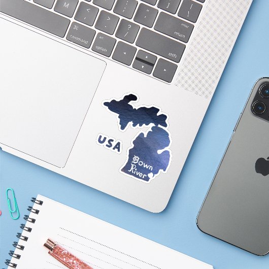 Downriver Michigan River Sticker (Laptop met iPhone)
