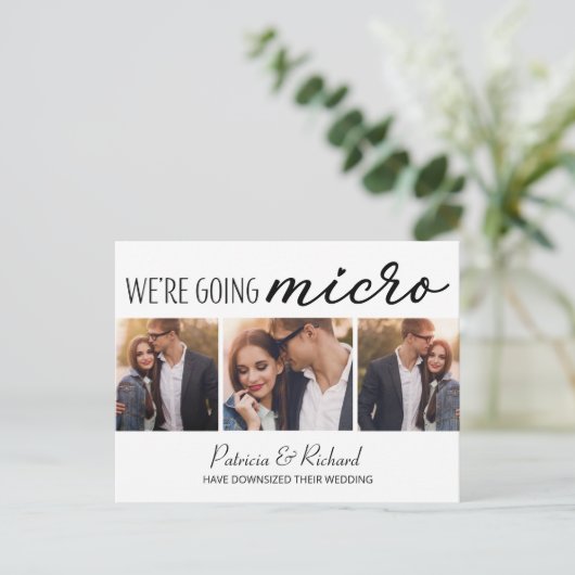 Downsize Wedding Aankondiging Schattige 3 Foto Briefkaart (Staand voorkant)