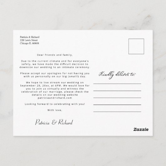 Downsize Wedding Aankondiging Schattige 3 Foto Briefkaart (Achterkant)