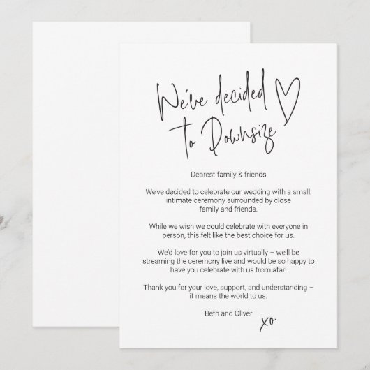 Downsize Wedding Announcement Kaart (Voorkant / Achterkant)