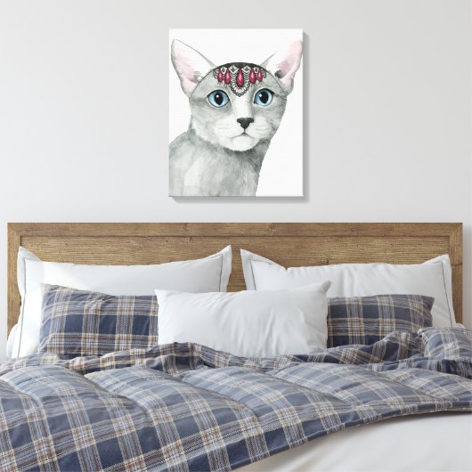 Downton Cat | Bejeweld Canvas Afdruk (Insitu (Slaapkamer))