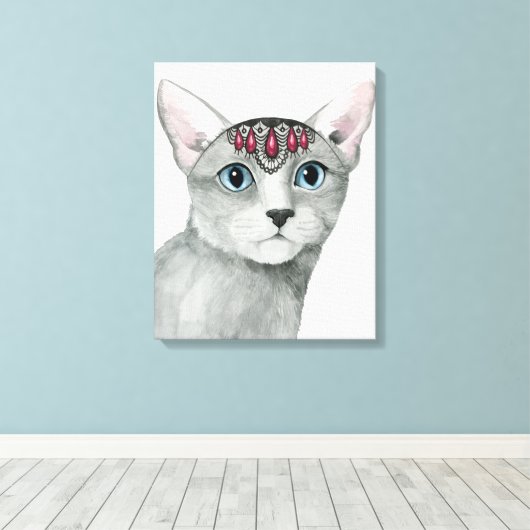 Downton Cat | Bejeweld Canvas Afdruk (Insitu (Houten vloer))