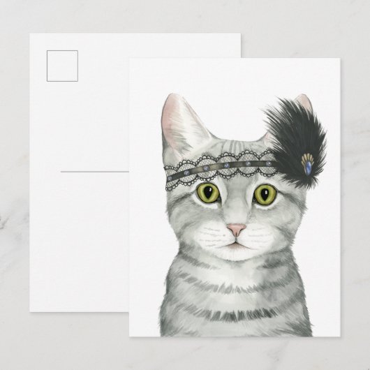 Downton Cat | Bejeweld met kant Briefkaart (Voorkant / Achterkant)