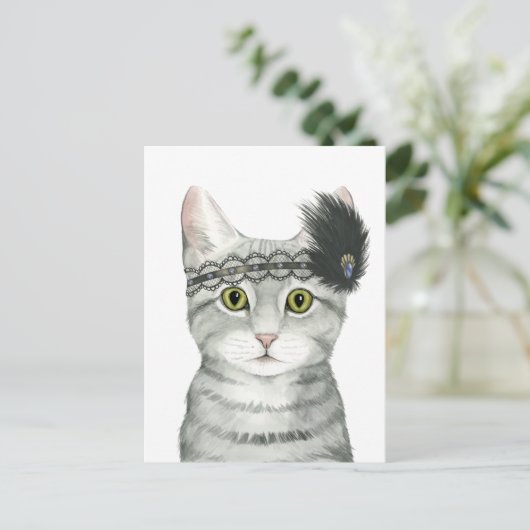 Downton Cat | Bejeweld met kant Briefkaart (Staand voorkant)