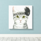 Downton Cat | Bejeweld met kant Canvas Afdruk (Insitu (Houten vloer))