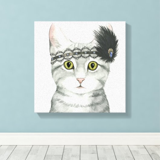 Downton Cat | Bejeweld met kant Canvas Afdruk (Insitu (Houten vloer))