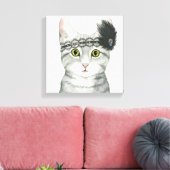 Downton Cat | Bejeweld met kant Canvas Afdruk (Insitu (Woonkamer))