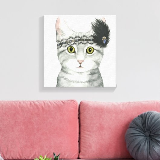 Downton Cat | Bejeweld met kant Canvas Afdruk (Insitu (Woonkamer))