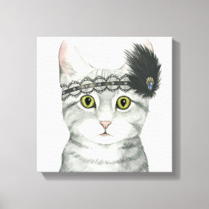 Downton Cat   Bejeweld met kant Canvas Afdruk