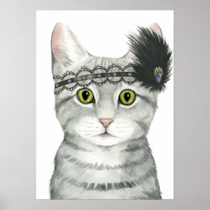 Downton Cat Bejeweld met kant Poster