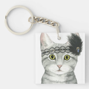 Downton Cat   Bejeweld met kant Sleutelhanger