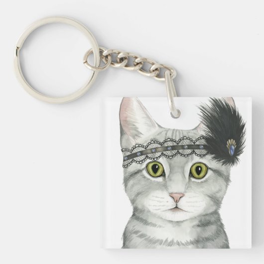 Downton Cat | Bejeweld met kant Sleutelhanger (Voorkant)