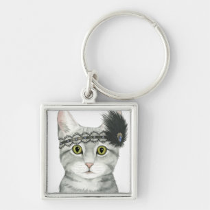 Downton Cat   Bejeweld met kant Sleutelhanger