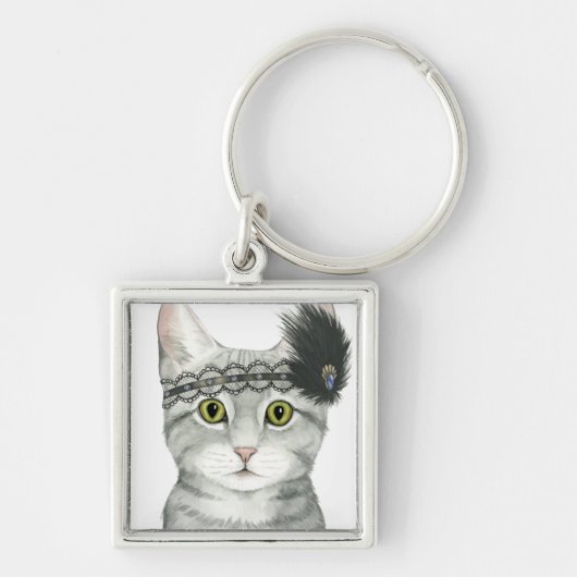 Downton Cat | Bejeweld met kant Sleutelhanger (Voorkant)