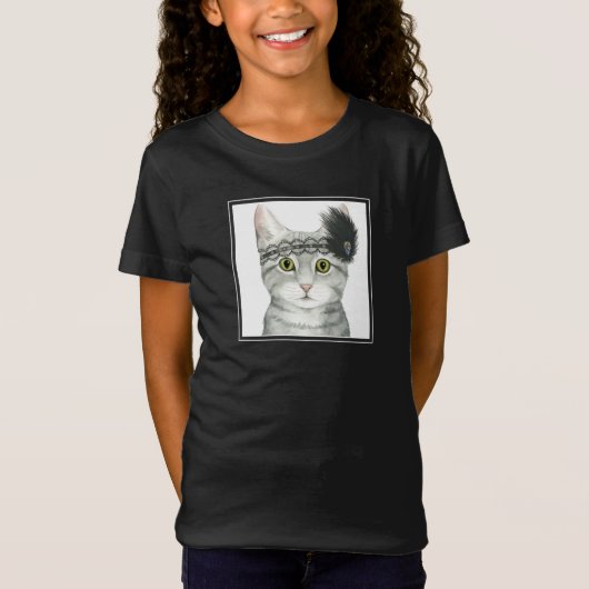 Downton Cat | Bejeweld met kant T-shirt (Voorkant)