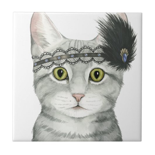 Downton Cat | Bejeweld met kant Tegeltje (Voorkant)