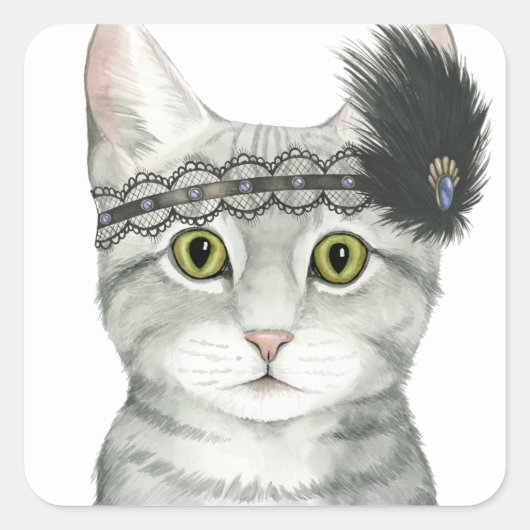 Downton Cat | Bejeweld met kant Vierkante Sticker (Voorkant)