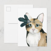 Downton Cat | Bejeweld met veren Briefkaart (Voorkant / Achterkant)