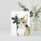 Downton Cat | Bejeweld met veren Briefkaart (Staand voorkant)