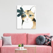 Downton Cat | Bejeweld met veren Canvas Afdruk (Insitu (Woonkamer))