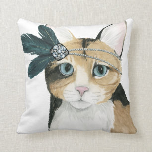 Downton Cat   Bejeweld met veren Kussen