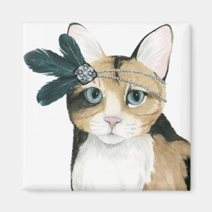 Downton Cat   Bejeweld met veren Magneet