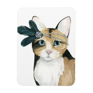 Downton Cat   Bejeweld met veren Magneet