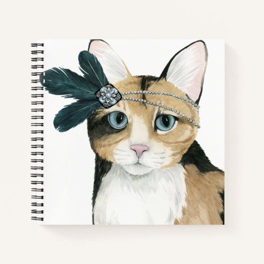 Downton Cat | Bejeweld met veren Notitieboek (Voorkant)