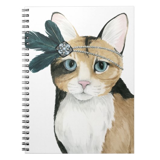 Downton Cat | Bejeweld met veren Notitieboek (Voorkant)