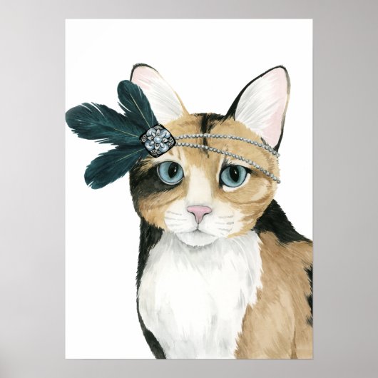 Downton Cat | Bejeweld met veren Poster (Voorkant)