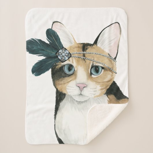 Downton Cat | Bejeweld met veren Sherpa Deken (Voorkant)