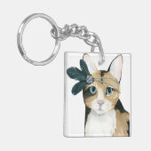 Downton Cat | Bejeweld met veren Sleutelhanger (Voorkant Links)