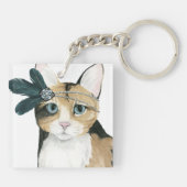 Downton Cat | Bejeweld met veren Sleutelhanger (Achterkant)