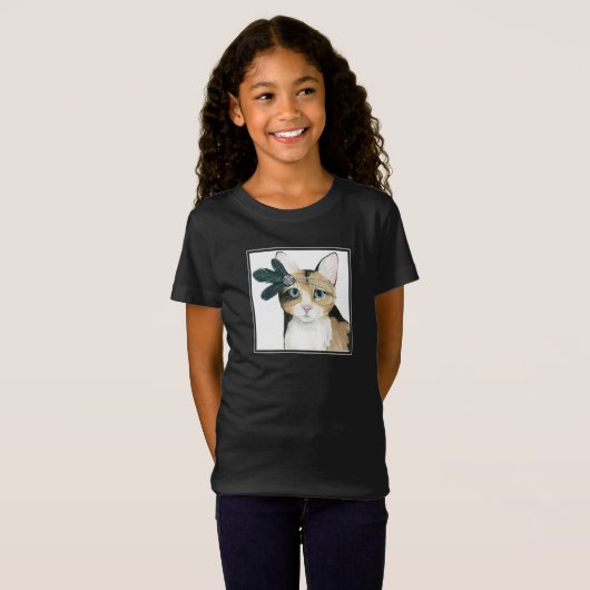 Downton Cat | Bejeweld met veren T-shirt (Voorkant volledig)