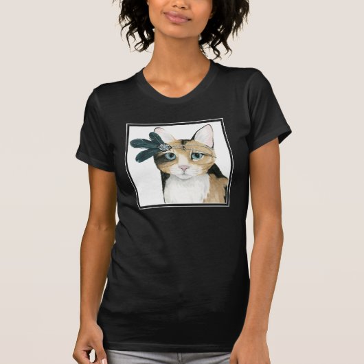 Downton Cat | Bejeweld met veren T-shirt (Voorkant)