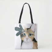 Downton Cat | Bejeweld met veren Tote Bag (Voorkant)