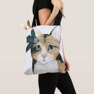 Downton Cat   Bejeweld met veren Tote Bag