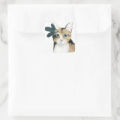 Downton Cat | Bejeweld met veren Vierkante Sticker (Tas)