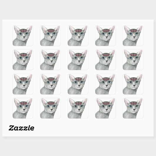Downton Cat | Bejeweld Vierkante Sticker (Vel)