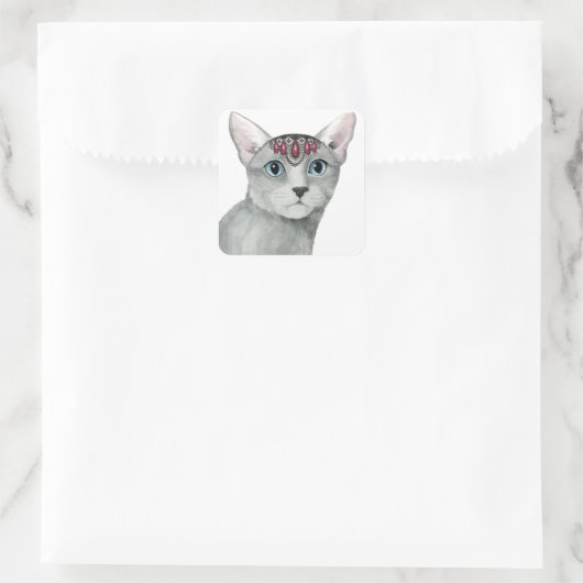 Downton Cat | Bejeweld Vierkante Sticker (Tas)